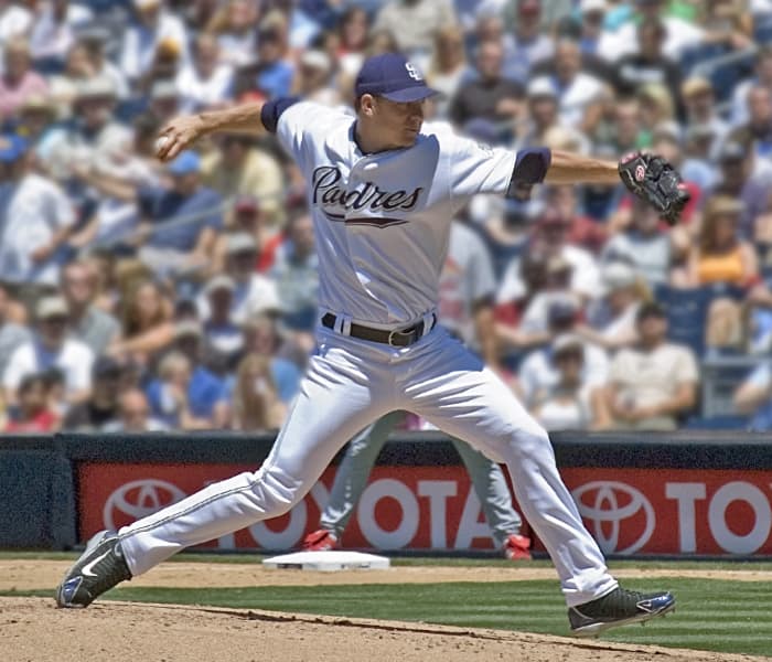 Former San Diego Padres ace Jake Peavy pitches during the 2006 season. He was the 2007 National League Cy Young Award winner after winning the pitcher's Triple Crown.