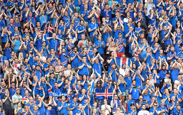 One of the lasting memories of Euro 2016 was Iceland's supporters throughout the tournament. Here is a group of fans chanting before Iceland's match against Austria.