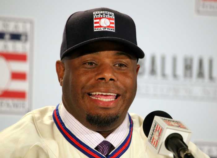 Former Seattle Mariners outfielder Ken Griffey Jr. speaks during the 2016 Baseball Hall of Fame induction press conference.