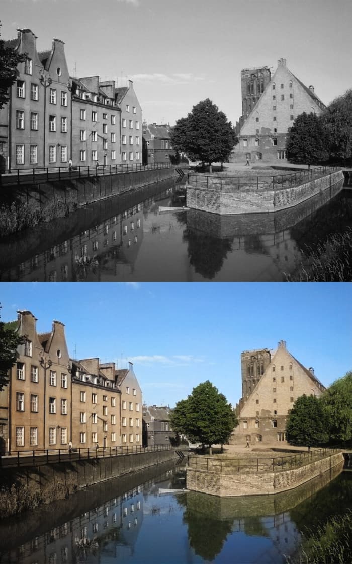 Look how effectively the AI colored the buildings, sky, trees, water and even reflections in the water of this scene in Poland!