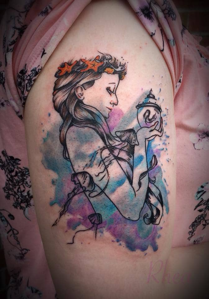 Queen of Cups by Rhea Blais at at Sacred Body Tattoo in Enfield CT @sacredbodygallery (from the Linestrider deck).
