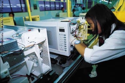 Microwaves being manufactured