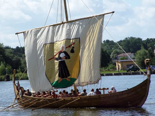 Full scale replica of a Viking longship that is similar to what Leif Erikson used to cross the Atlantic Ocean.