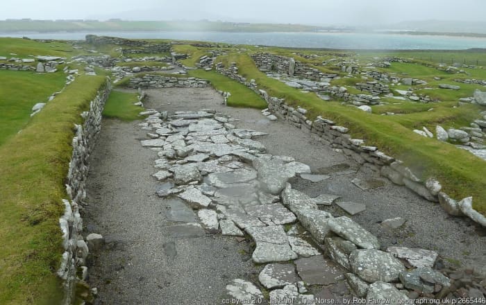 Jarlshof: The Norse settlement (Viking). The Vikings left their mark at Jarlshof with extensive remains at the northern half of the site. The Norse settlement covers a period from about 800 to 1200 AD.