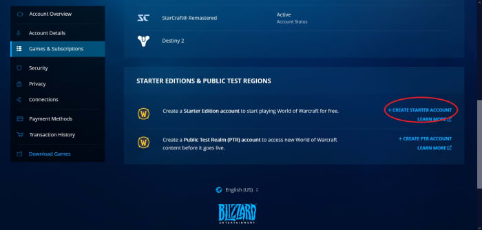 Create a Starter Edition account in Battle.net to play Starter Edition.