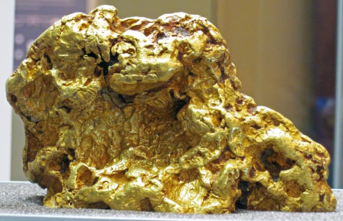 Native gold found in pure form. This nugget was found in Australia. Gold nugget from Australia (public display, Field Museum of Natural History, Chicago, Illinois, USA) A mineral is a naturally-occurring, solid, inorganic, crystalline substance.