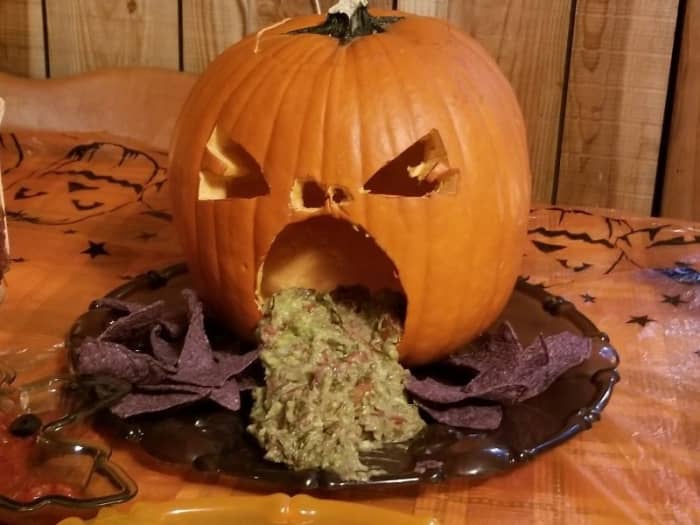 How to Make a Halloween Puking Pumpkin (With Guacamole) - Delishably