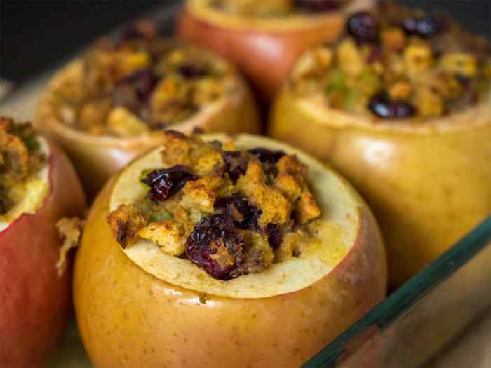 Savory stuffing-stuffed baked apples