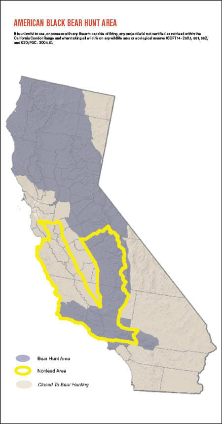 This map shows the areas where licensed hunters are allowed to shoot black bears—only one per season..