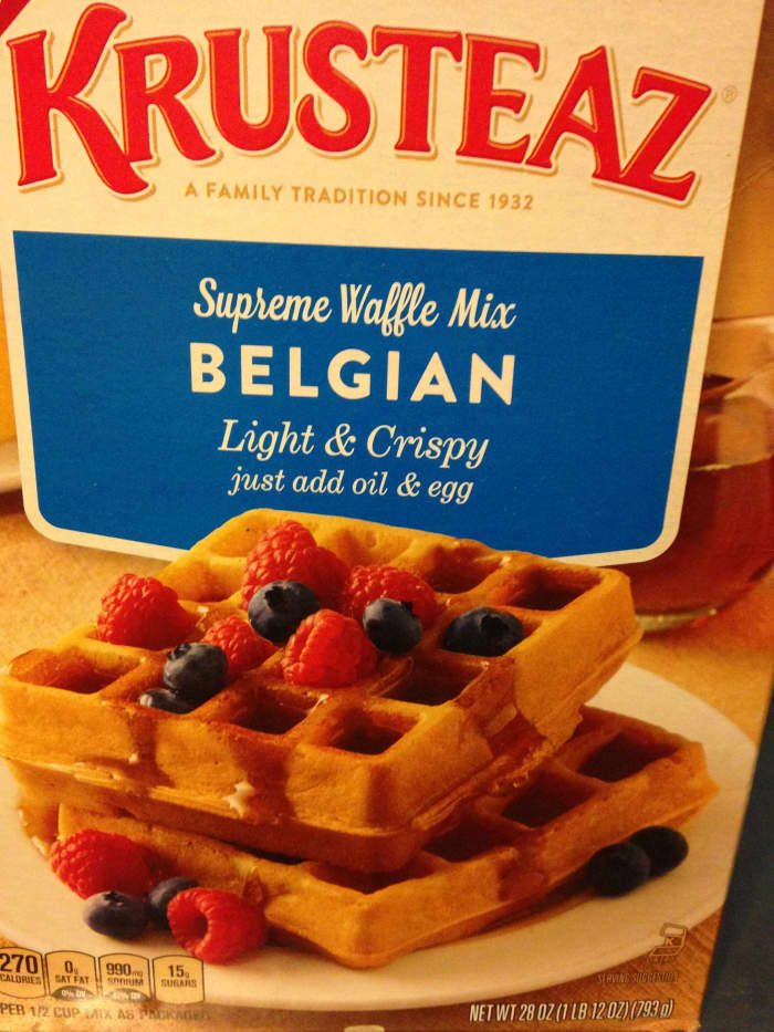 This is the mix I used (I only had waffle mix on hand, but it works the same as pancake mix).