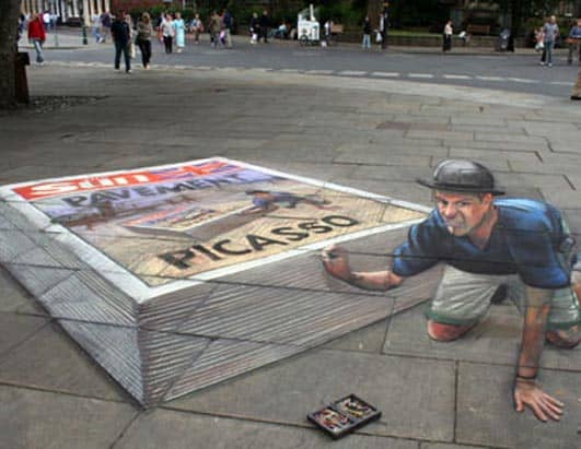 To promote an article written about him in the British newspaper The Sun, Beever drew himself drawing himself. He admits that some people do see his work as graffiti and don't believe it has a place on public streets.