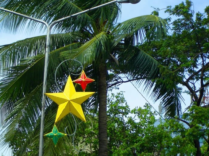 Parol of various shapes and sizes made of plastic sheet are favourite street Christmas decors around the city.