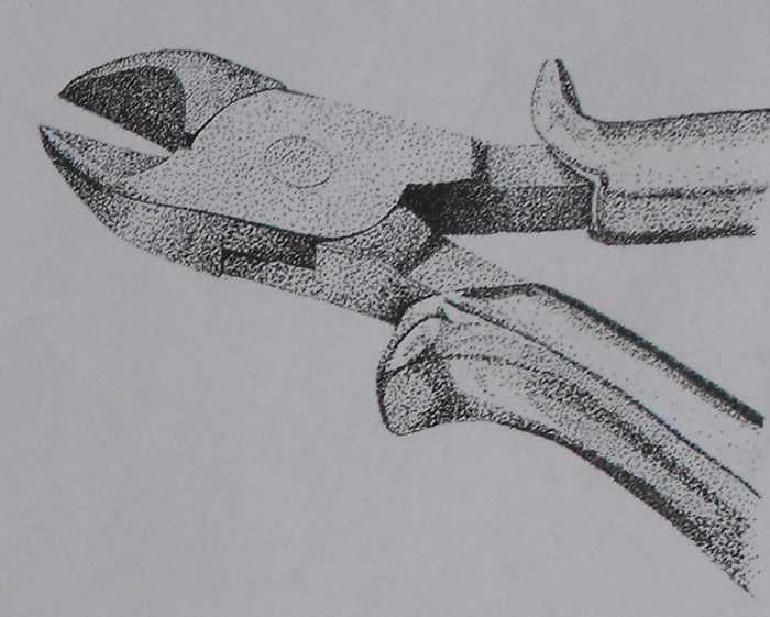 Pointillist Drawing of a pair of pliers again showing some detail and form.