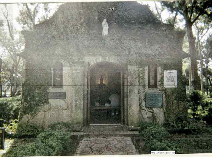 Here is the front outside of the church on the old mission grounds in St Augustine Florida where many people have seen a ghostly nun both outside the church and inside the church.
