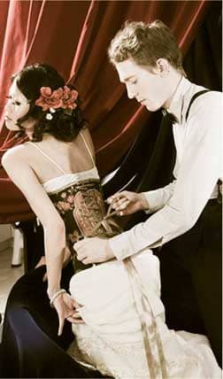 Model Shein Lee Wearing Heron Corset and Model Lucas Lanthier; Photographer Andrea Hausmann; www.hausmannphotography.com