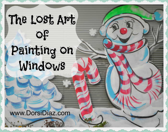 One of my "signature" characters I paint every year - a very merry and frosty snowman that has become a favorite for many. Christmas window painting by Dorsi Diaz in the San Francisco Bay Area.