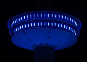 Not a UFO - Many UFO Sightings Result from Mistaking Commonplace Objects for Extraterrestrial Devices. This picture is actually of a tower lit up at night.