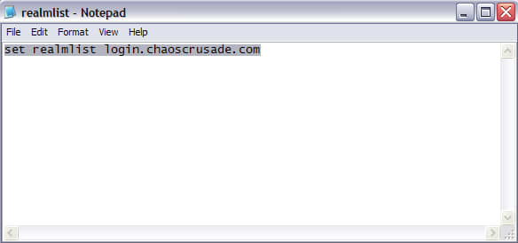 Insert your desired realmlist for the Private Server you want to play on. Don't forget to save the file!
