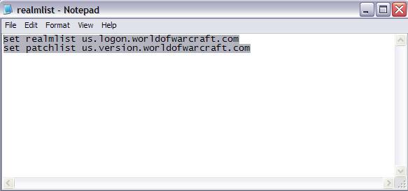 This is the original realmlist used to log on to Blizzard servers. Highlight and delete everything in the file. (Don't worry if you ever want to play on Blizzard server's again, just follow the same steps and add the Blizzard realmlist)