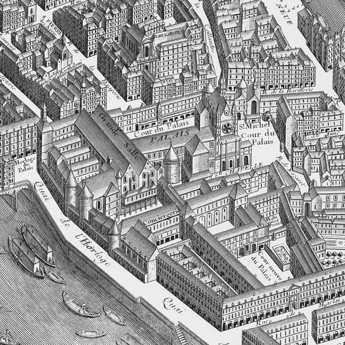 This famous map was made and hand colored (unfortunately the web only has a black and white) by order of King Louis XV in 1740. It is accurate down to the windows on the houses. In the 2nd half of the 18th century, Paris underwent a huge construction