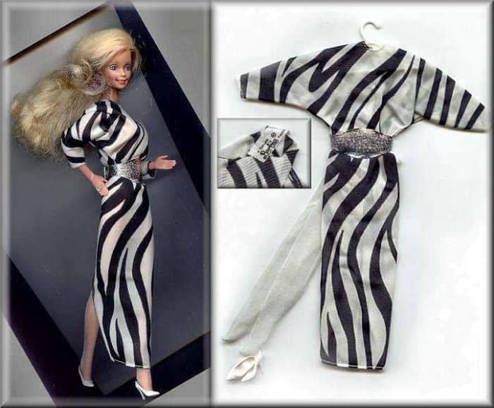 She said she was one of the Mattel dolls made to model "Genuine Barbie" black and white label designer gowns and clothes. Barbie hit the Paris runway wearing a designer Zebra Stripe Dress complete with silver belt and shoes.