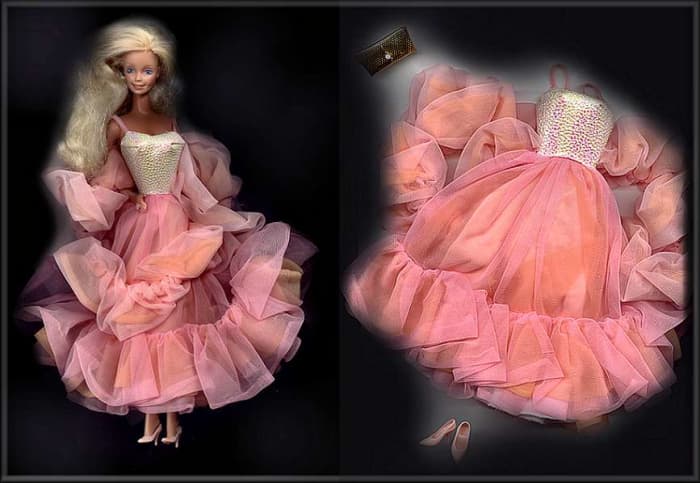 Barbie also admitted that she was the rare and desirable 1984 Peaches and Cream Barbie. She still had her original peach chiffon dress, cape, purse, and shoes to prove it.