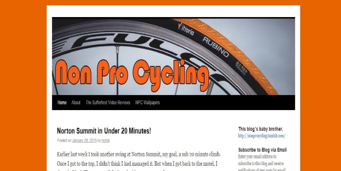 It's easy to start a cycling blog and it can be about whatever you want to talk to the world (or the internet) about and offers some opportunities to earn money. Featured is the Nonprocycling.com blog