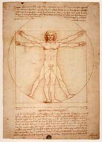 Western aesthetics is reflected in Leonardo da Vinci's painting capturing the proportions of man reflects Western values on lines, geometry, detail of externals, harmony symmetry and balance