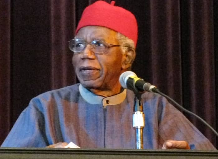 Chinua Achebe speaking at Asbury Hall, Buffalo, as part of the "Babel: Season 2" series by Just Buffalo Literary Center, Hallwalls, & the International Institute.