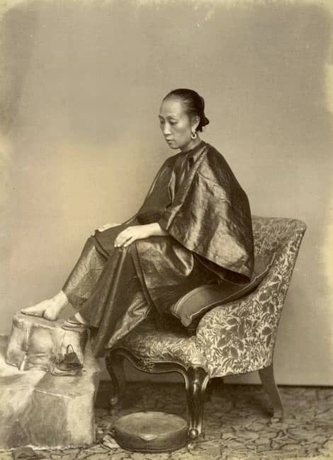 Chinese female footbinding; a practice that would be stamped out in the 20th century (by the efforts, to varying degrees, of every major Chinese government).