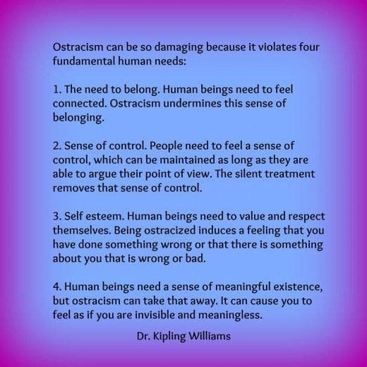 Quote by Dr. Kipling Williams of the Univerity of South Wales, video no longer available on YouTube.