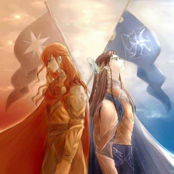 By artist Gildor Inglorion. Maedhros and Fingon's friendship withstood war, family intrigue, and betrayal. It is major reason why Maedhros chooses to deviate from how his father ran Noldor.