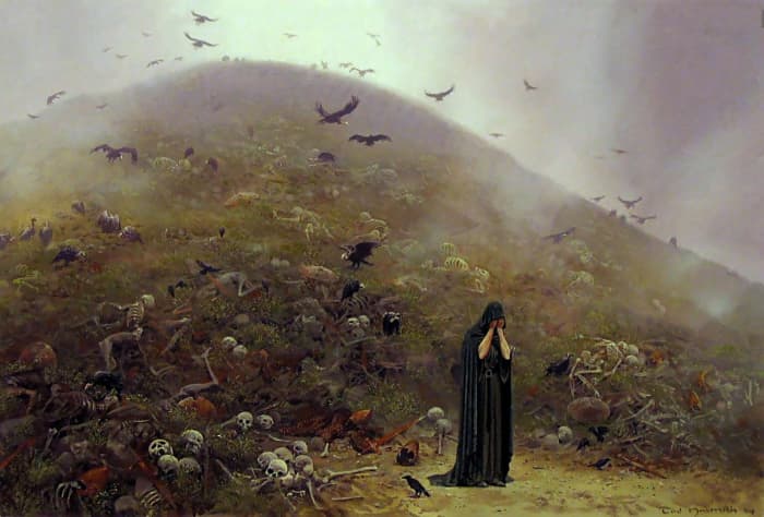 By artist Ted Nasmith. The Noldor's final conflict against their sworn enemy is a catastrophic defeat. Any northern territories not over run are abandoned because there are not enough people left to defend them, including Himring.