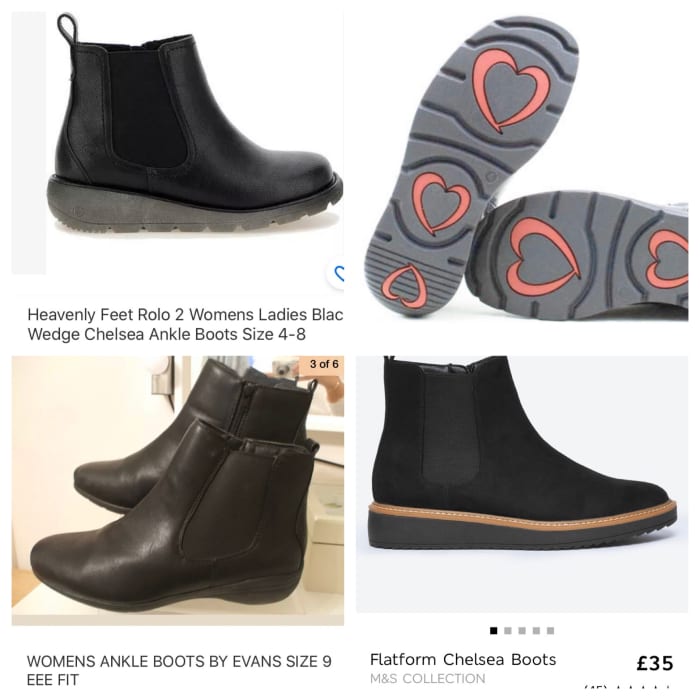 Boots featured in the article, Heavenly feet and Evans wide fit boots that go up to size 9 (US 11, EU 43)