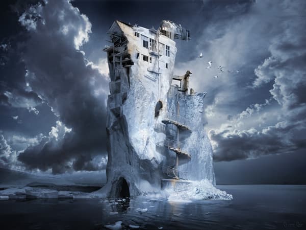 Ice Age Premonition, by George Grie. Probably not how "culture arose. . . in the depths of the glacial climate." Image courtesy George Grie and Wikipedia Commons. More images at: http://www.neosurrealismart.com/