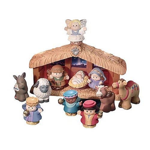 The Fisher Price Nativity features Little People dressed in old world clothing. This durable set is made for little hands to hold.