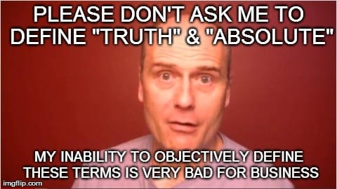 Asking a charismatic cult leader to define his terms is extremely bad for business! The zombies who blindly empty their pockets for him may be tempted to wake up when their leader is clueless. Please don't wake up....just give him more money!