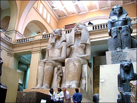Amenhotep III and Queen Tiye at the Upwawet Exhibit, at the Grand Egyptian Museum, near the Pyramids at Giza