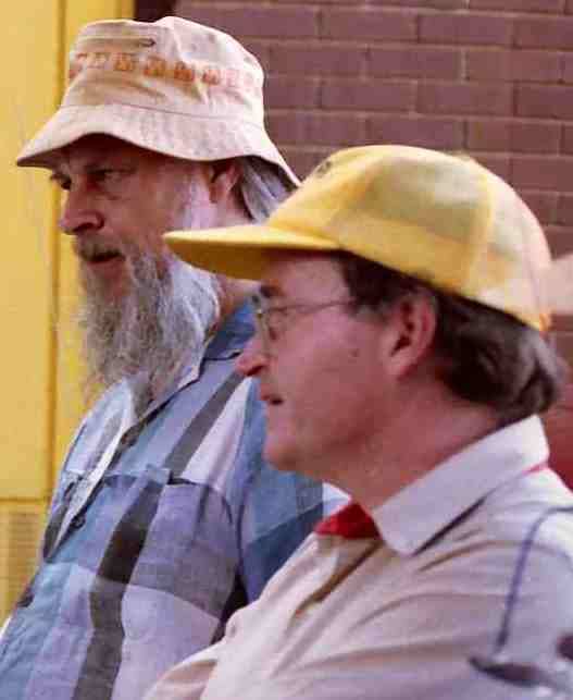 David Webster (right) with musician Chris McGregor in Johannesburg in 1987. Webster was assassinated by apartheid goons in 1989. Photo by Tony McGregor