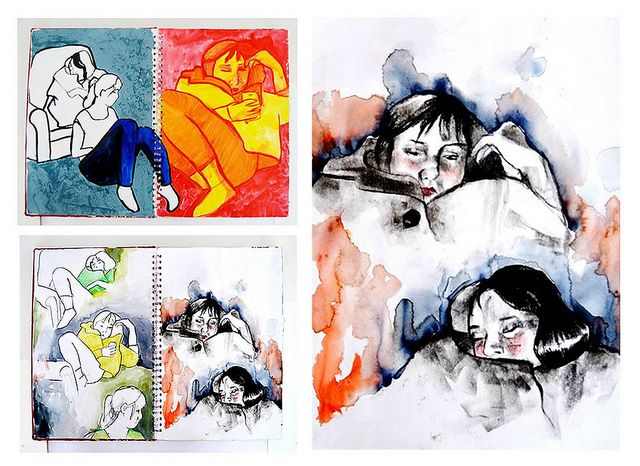 These pages are part of A-Level coursework, where the aim was to experiment with 'Colour in Portraiture'.
