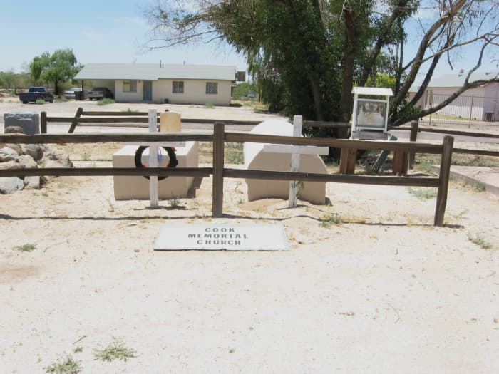View of small cemetery that adjoins Sacaton Arizona's historic Cook Church