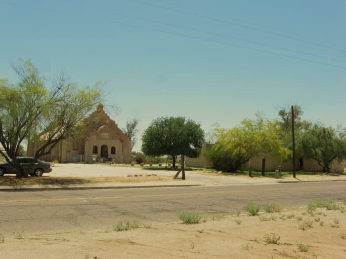 View of historic Cook Church on E. Pima Street in Sacaton, AZ