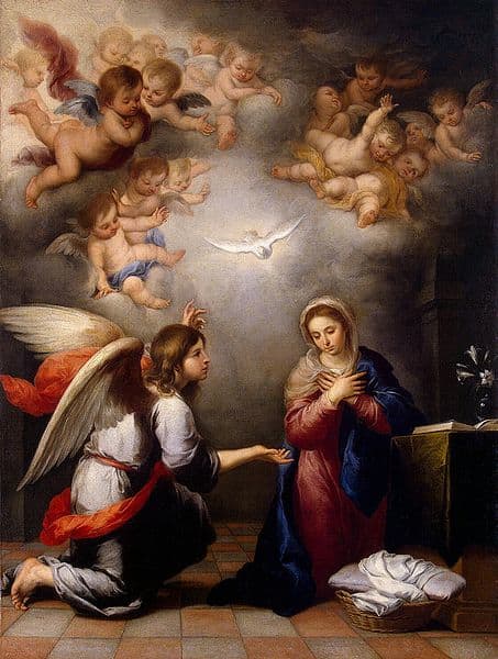 The Angel Gabriel visits the virgin Mary in "The Annunciation" by Bartolom Esteban Murillo (1655) - at the Hermitage House in St. Petersburg, Russia
