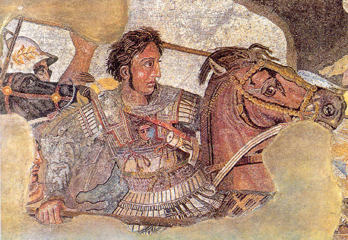 Alexander fighting the Persian king Darius III. From Alexander Mosaic, Naples National Archaeological Museum, source: Wikipedia