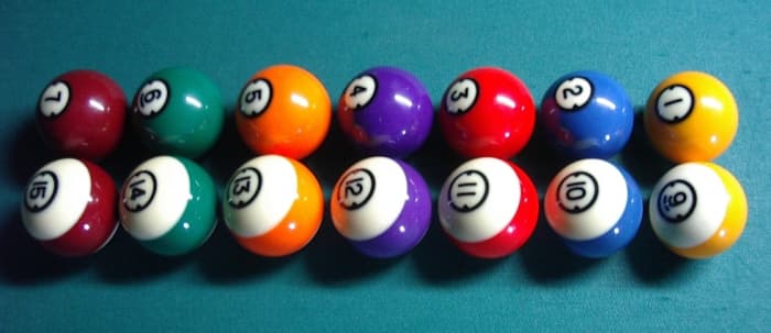 All the Colours and Stripes - minus the cue ball and the 8-ball.