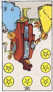 The Six of Pentacles Reversed. Focus on what you have in your life, not what you don't have.