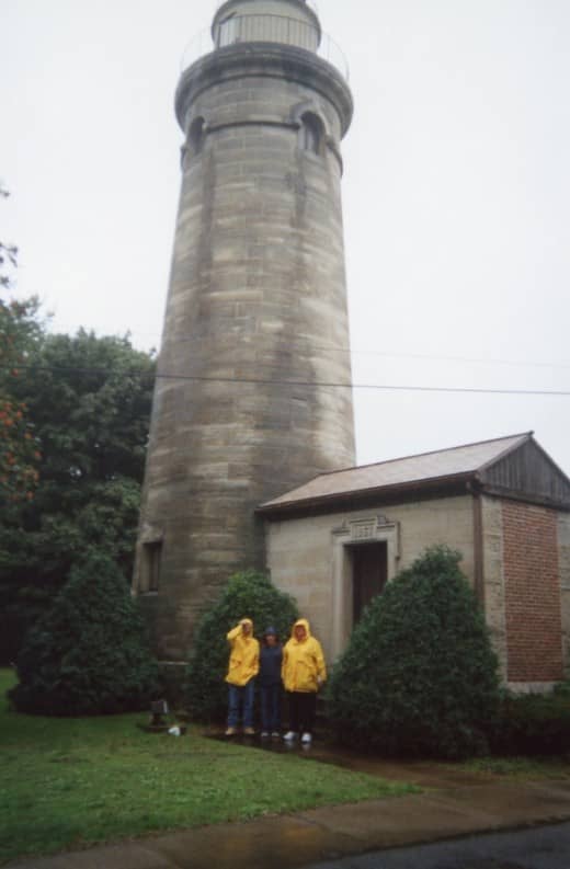 There are several lighthouses in Erie. There were new to us as well. We don't have that many lighthouses in Southern California. We also do not wear raincoats when visiting historic sites. That was new to us too.