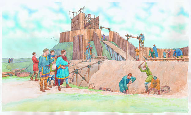 Building castles - keeping to a fairly standard pattern, builders were given clearance to level an area of a 'burh' before basic structures (motte and bailey') were established. These castles were originally built of timber, too easily burnt down