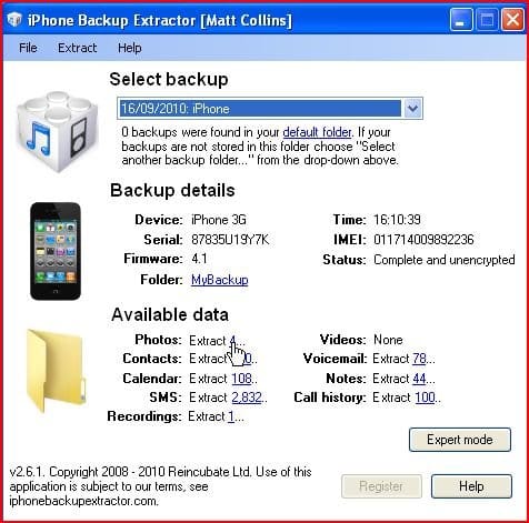 iphone backup extractor windows xp