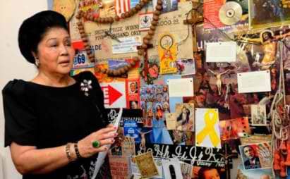 Congresswoman Imelda Marcos urged to stop the viewing of Mideo Cruz' artwork at the main gallery of CCP. (Photo courtesy of AFP)